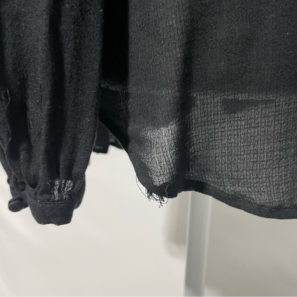 Lucky Brand Sheer Button Front Long Sleeve Blouse Black Size Medium - Picture 12 of 16